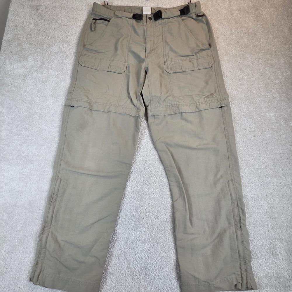 The North Face Mens Large Convertible Hiking Pants Khaki Tan Zip Off Cargo